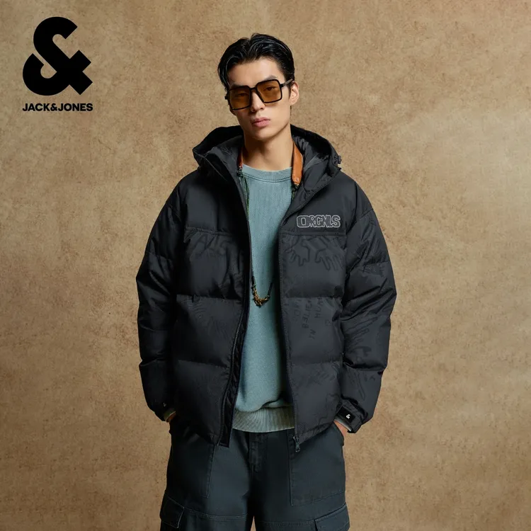 杰克琼斯秋冬款男士连帽羽绒服外套刺绣廓形保暖老钱风男装高级感