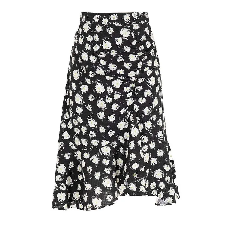 允硕新品时尚百搭气质高腰印花遮胯气质女人 提花鱼尾半裙 226202