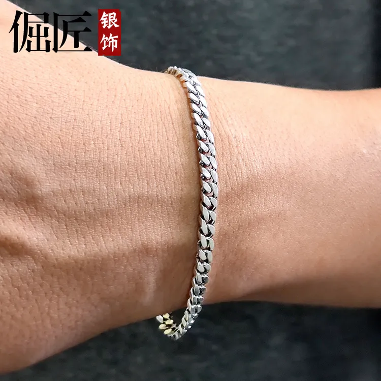 925银手链 男士手链古巴链编织复古手环潮流男款装饰品生日礼物