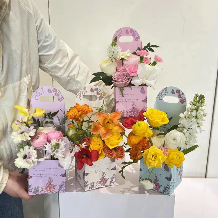 情人节觅花系列手提花盒礼盒防水小提篮鲜花包装材料花艺礼品盒子