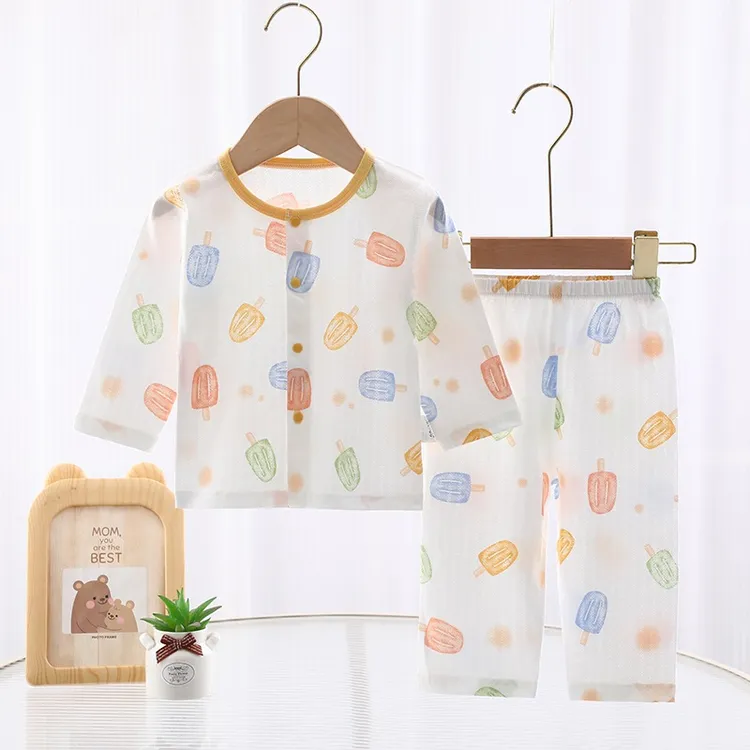 夏季薄款婴儿分体衣a类纯棉宝宝衣服儿童空调服睡衣套装童裝夏天
