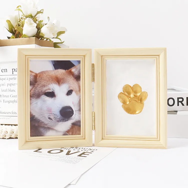 宠物爪印纪念狗狗爪印印泥diy脚印相框猫咪掌印实木照片纪念摆台