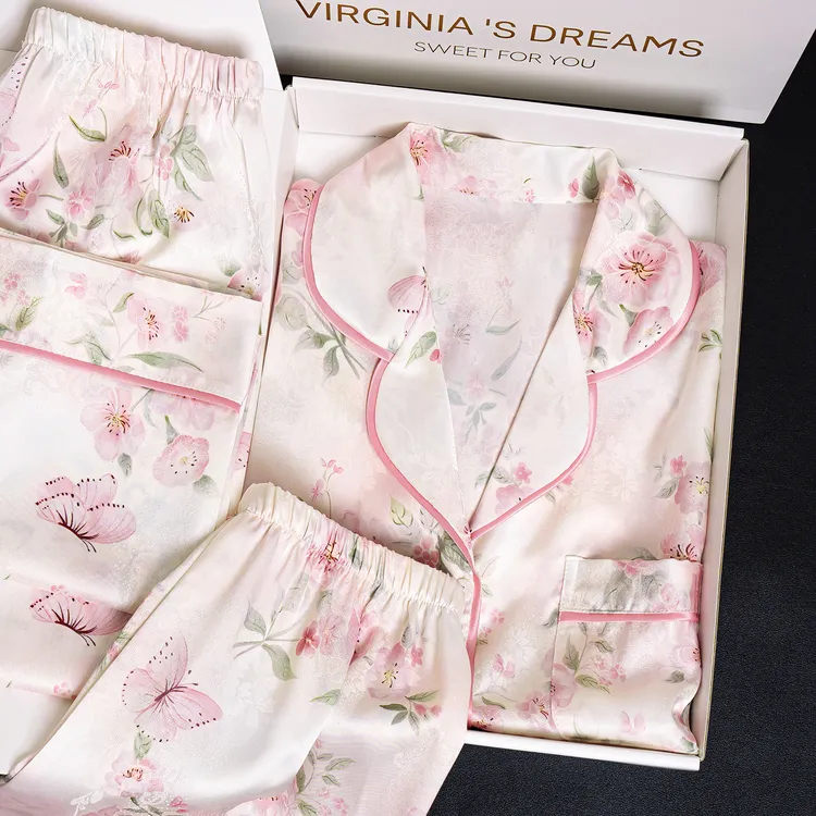 达芬奇密码女士睡衣桃枝蝶欧若风2025高级新款夏大码短袖套装外穿