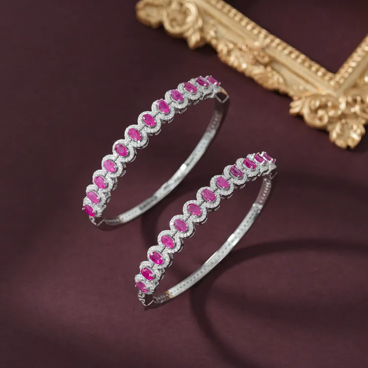 【云上叙】S925银红宝石手镯-多样性发其一-3*5mm-V41258-M（甄选）