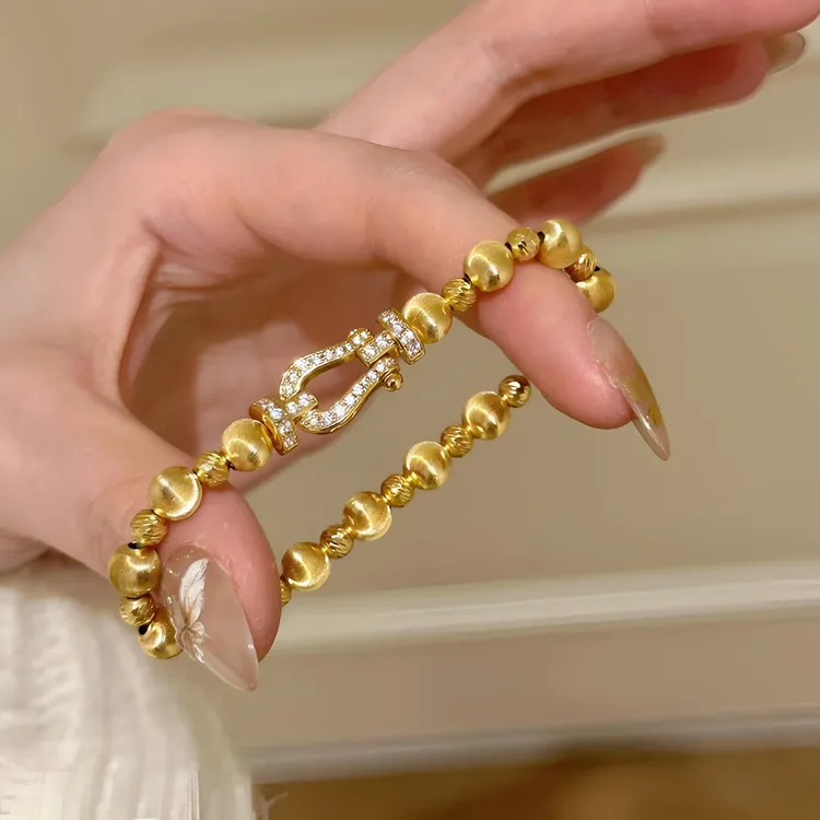 铜合金手链 法式复古猫眼马蹄扣手链女中古风小众高级感手饰手串