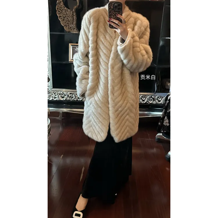 人造皮草 冬季中长款高级环保外套仿貂保暖舒适00399