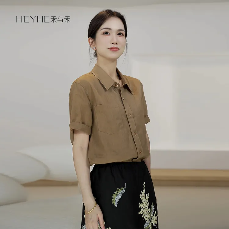 小禾【远方】重工100亚麻韩系通勤老钱松弛微宽松衬衣短袖