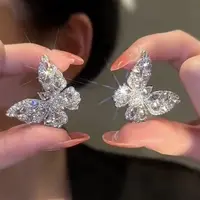 不锈钢锆石耳饰 【美美专享】881757设计感精致蝴蝶满钻耳钉耳环女