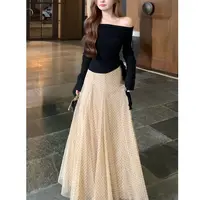 SZA【巴黎旧梦】秋季新款高级感波点网纱气质高腰半身裙A-2287