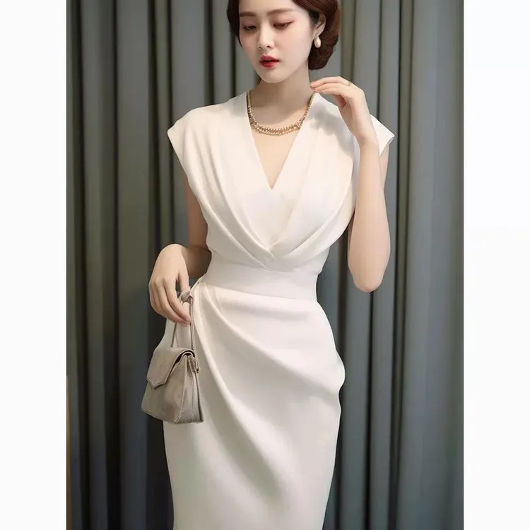 哥弟阿玛施正洋气温婉大气法式赫本风气质女神范白色连衣裙夏季