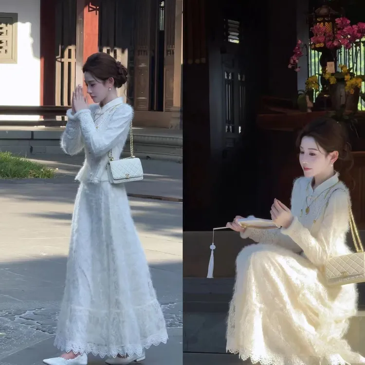 【婷婷】《白孔雀》 一步三回头仙气羽毛纱 蕾丝高定套装TT2SQTH2318