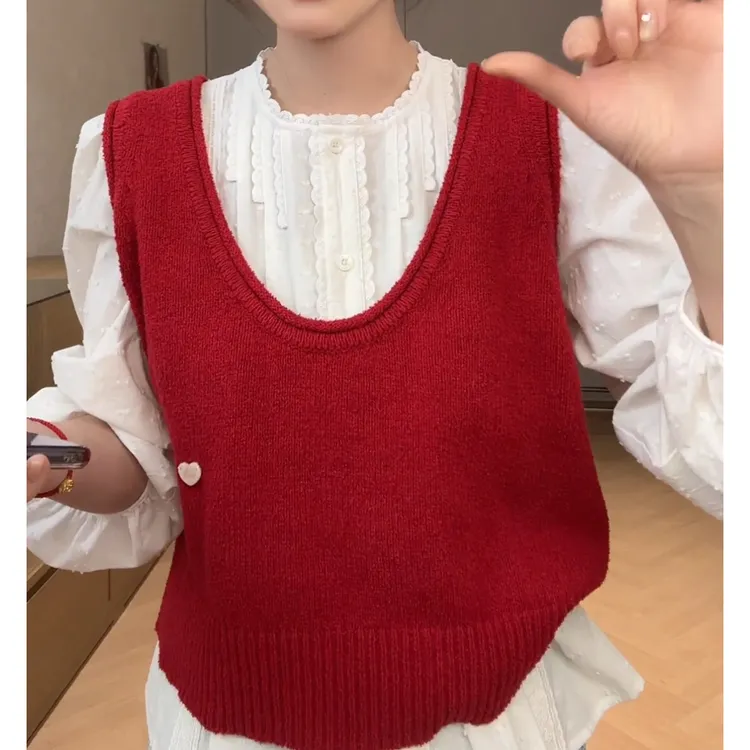 万能搭~韩系大U领宽吊带马甲针织背心LK2501460