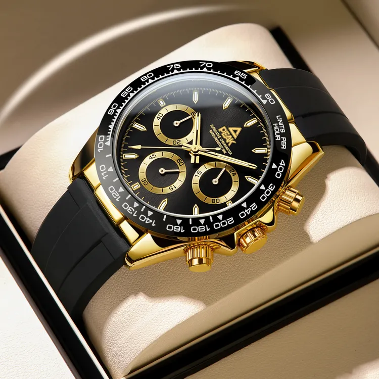 匹克官方正品手表男士熊猫迪三眼六针名牌高级感机械时尚石英腕表