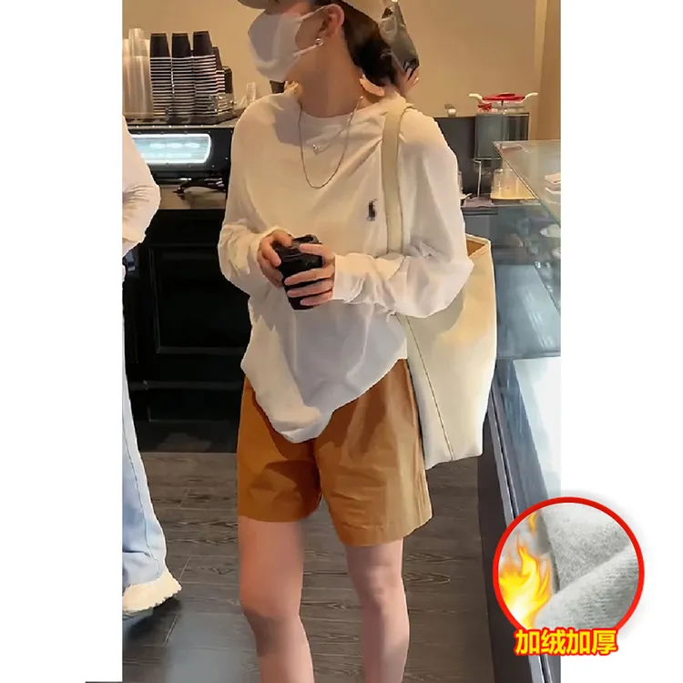 （有运险）秋冬慵懒风宽松厚款保暖百搭长袖上衣休闲韩版气质T恤女