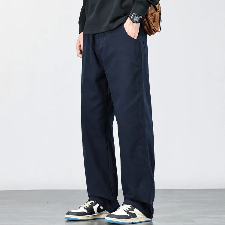 美式潮牌休闲裤男士复古纯棉阔裤大码宽松长裤秋冬季直筒潮牌裤子