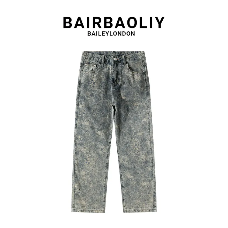 BAIRBAOLIY美式提花设计感花纹潮牌牛仔裤男款2025新款宽松直筒裤