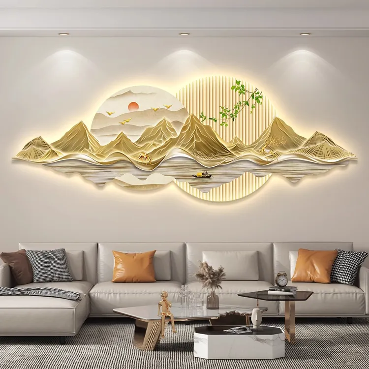 轻奢客厅装饰画沙发背景墙挂画壁画简约现代高级感山水画晶瓷画