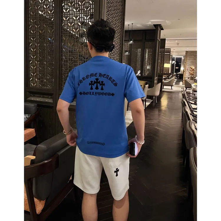 【CH十字架】李查德痞帅夏液氨棉立体三色梵文字母短袖T恤印花半袖