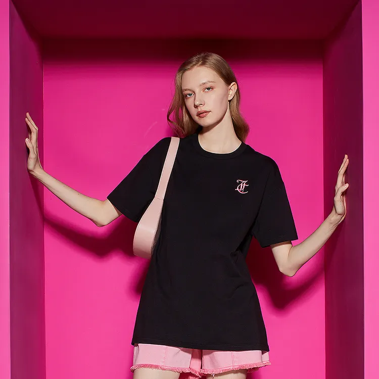 JUICYCOUTURE【博主同款】橘滋经典logo撞色绣花时宽松尚黑T恤