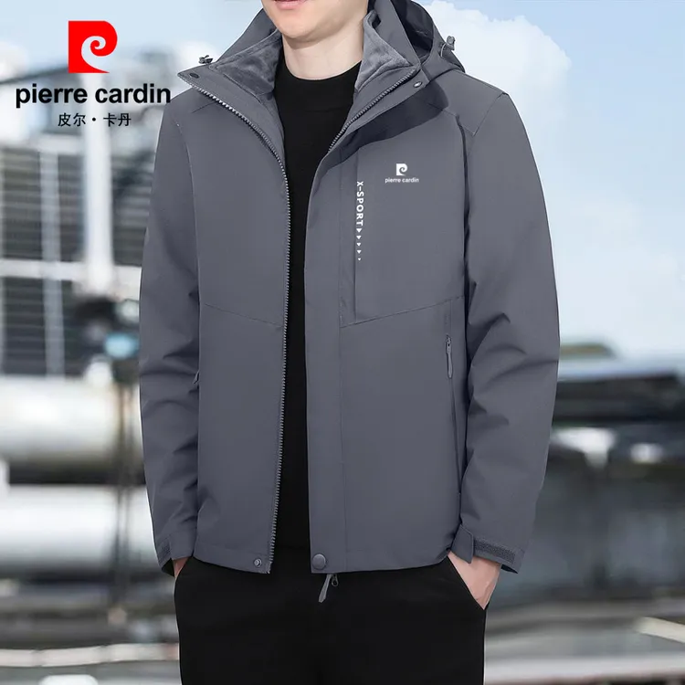 【内胆可拆卸】皮尔卡丹三合一冲锋衣男士户外登山加绒加厚夹克外套