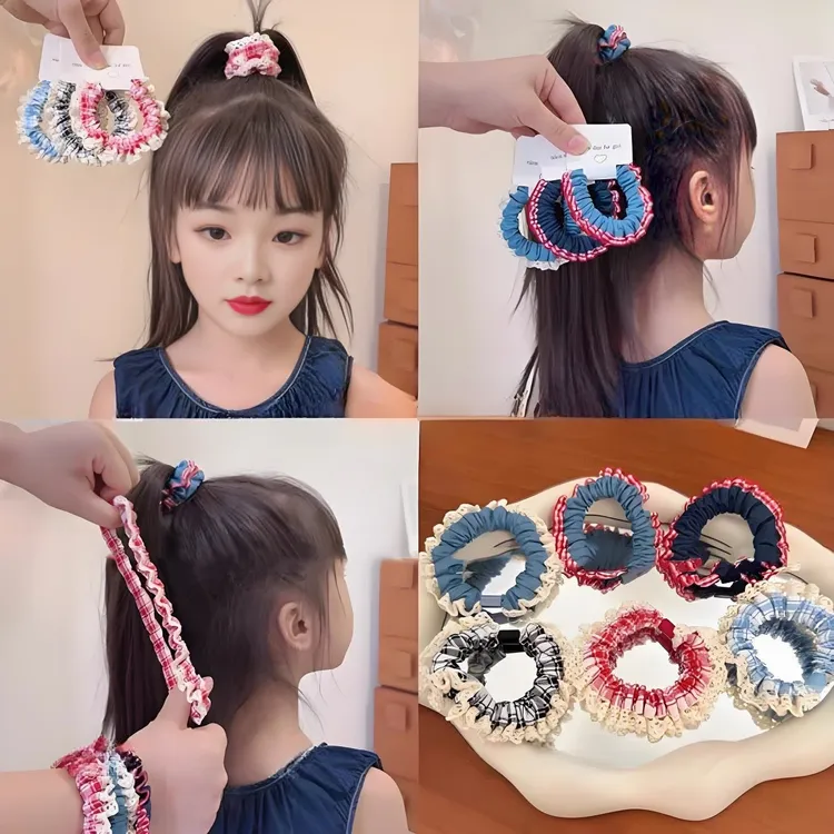 甜美蕾丝花边牛仔发圈女高马尾扎发头绳儿童不伤发丸子头发绳头饰