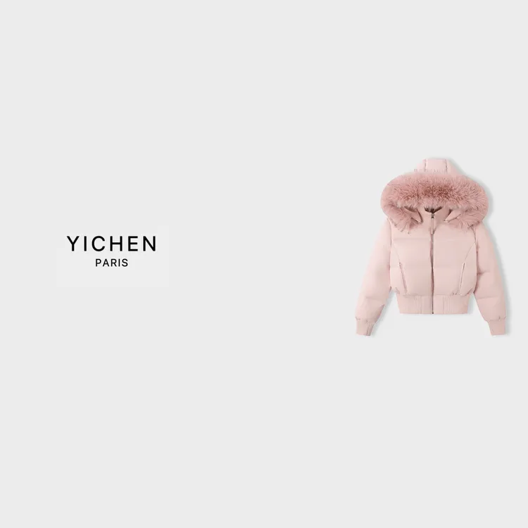 YC 限定特调粉毛领连帽修身短款羽绒服-4183
