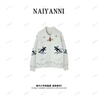 【滑雪】重工提花拉链针织开衫小人滑雪减龄宽松毛衣外套SC0251HH