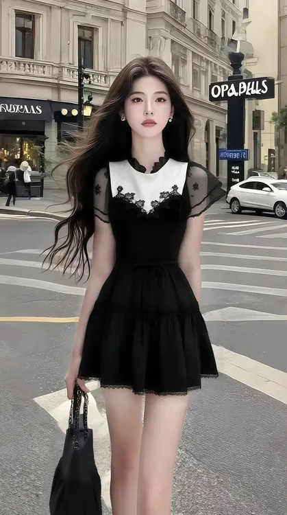 设计感连衣裙女显瘦氛围感轻奢优雅法式千金风方领蕾丝收腰包臀