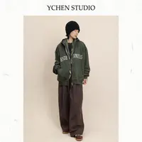 秀文~【高街】秋季新款美式复古宽松刺绣字母连帽长袖卫衣JJ5814WY