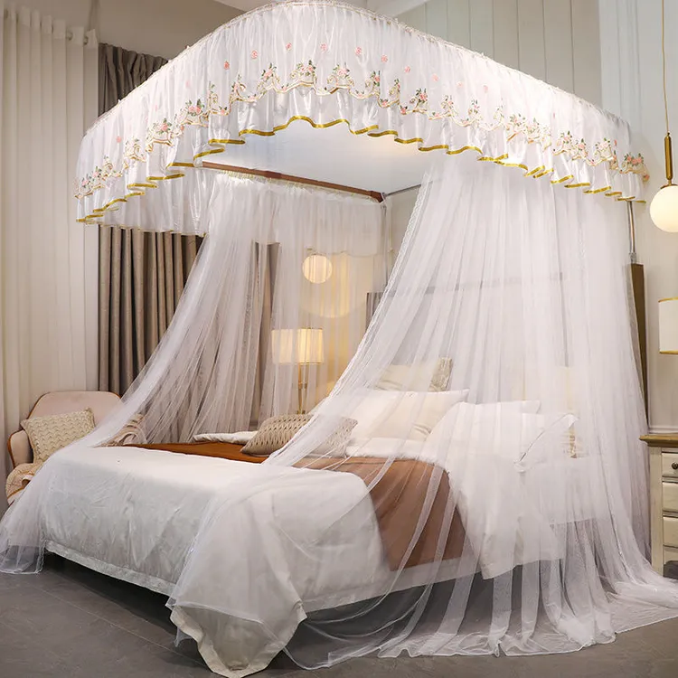 新款U型导轨蚊帐双人家用三开门宫廷婴儿蚊帐不锈钢蚊帐架1.8床