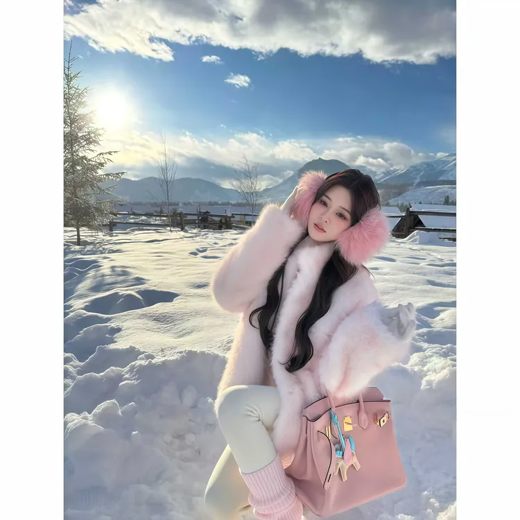 【梦境爱丽丝】CAOKEER曹可儿2025秋冬新款慵懒风立领毛毛外套77906