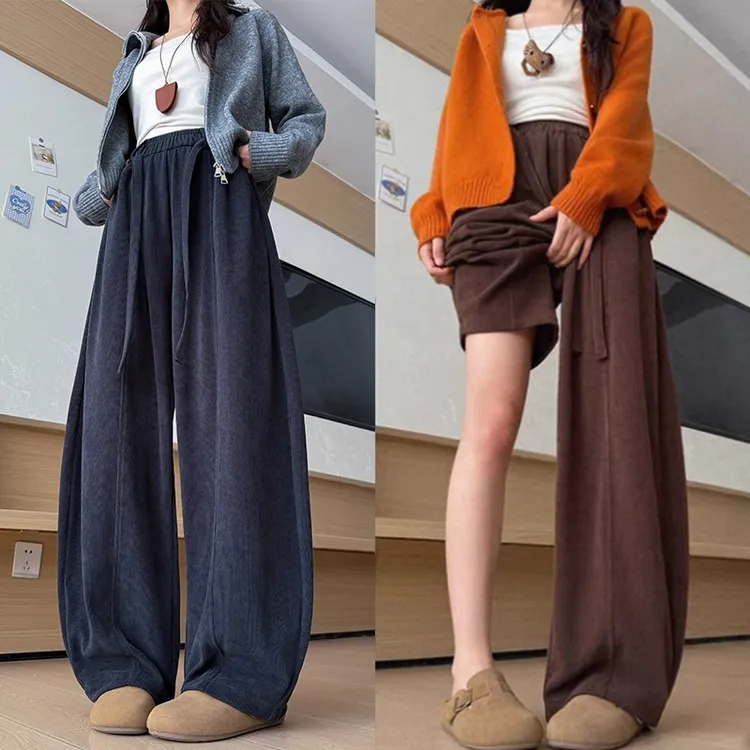 欧棉绒中线阔腿裤女2025年早秋新款高腰显瘦宽松慵懒风百搭休闲裤