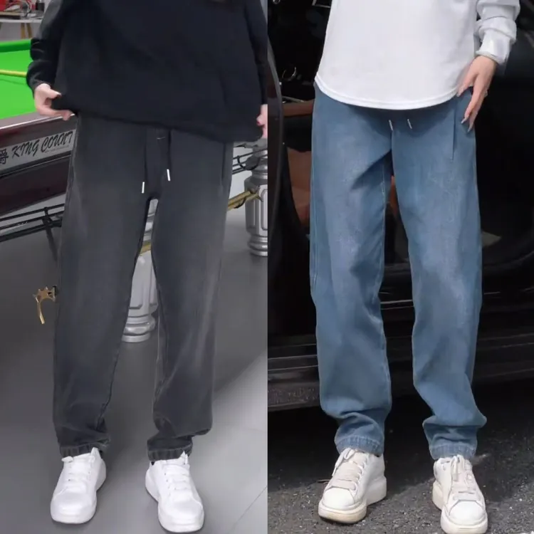 2025秋冬新款男士星空纹牛仔裤潮流时尚宽松百搭松紧腰直筒休闲裤