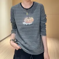 NANA【条纹南瓜】秋季韩系圆领条纹南瓜印花长袖T恤女休闲显瘦C0509