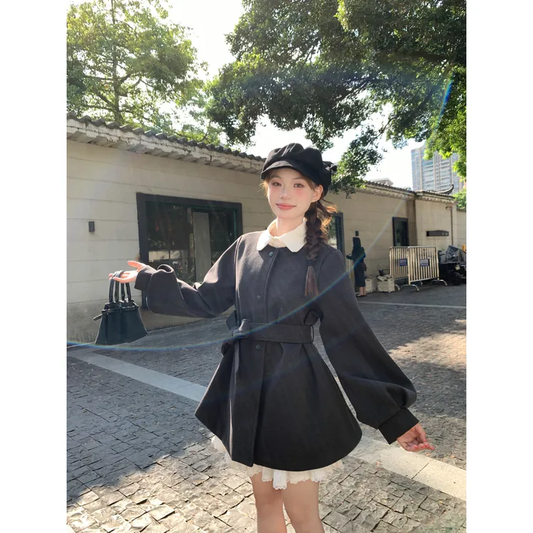 【徐十一专属】冬季保暖加厚毛呢外套女2025秋冬保暖显瘦灯笼袖小个子大衣爆款