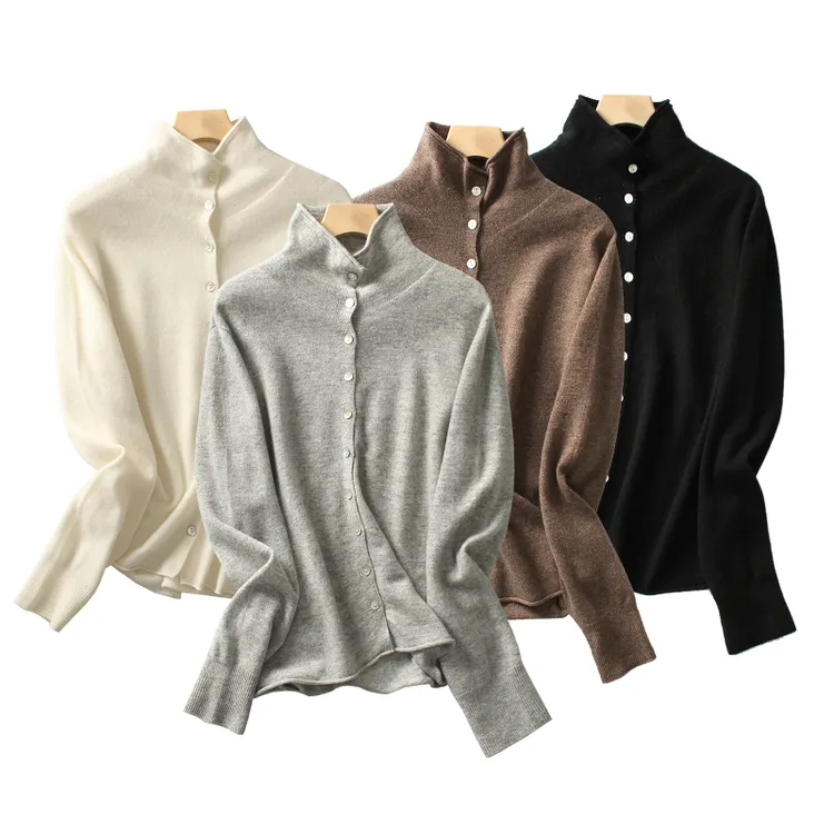 法式高领羊毛开衫毛衣打底衫内搭女秋冬季软糯加厚宽松针织衫上衣