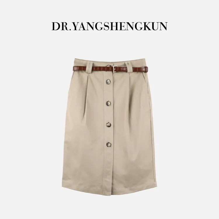 杨圣坤2025新品小众设计单排扣高腰显瘦时尚百搭半身裙SL2582310