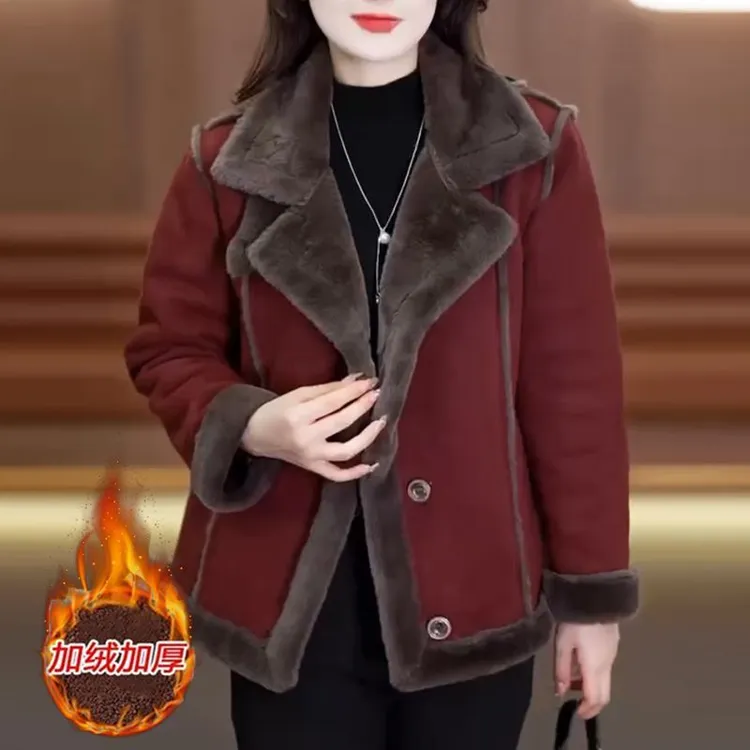 甄选阁欧货加绒加厚皮毛一体外套女士2025秋冬新款设计感时尚大