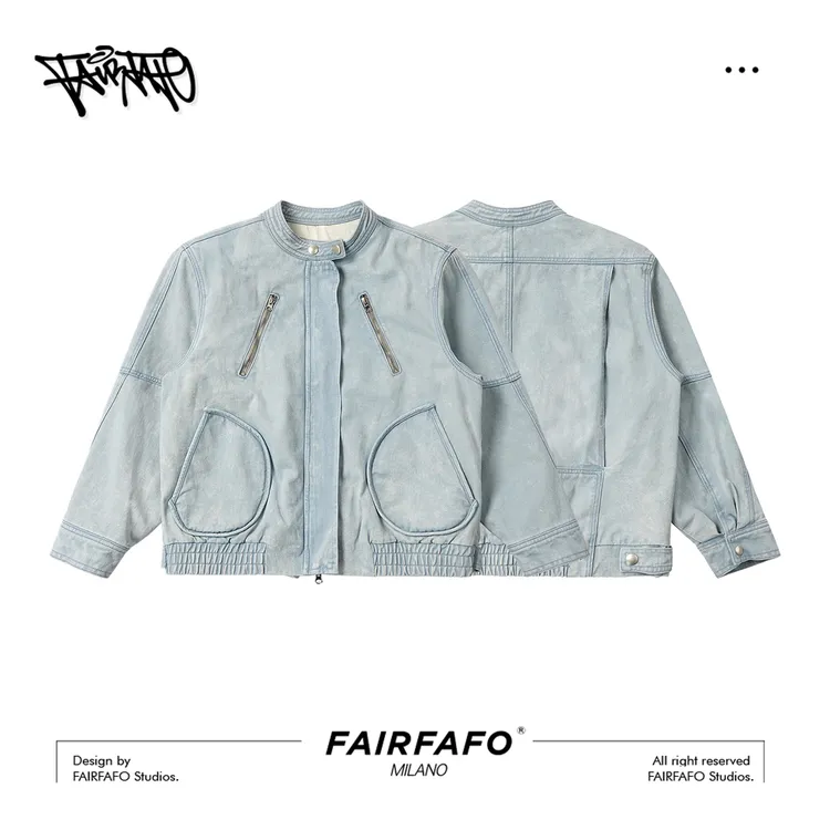 【复古水洗牛仔外套】蓝色拉链夹克女早秋2025新款FCWT57309