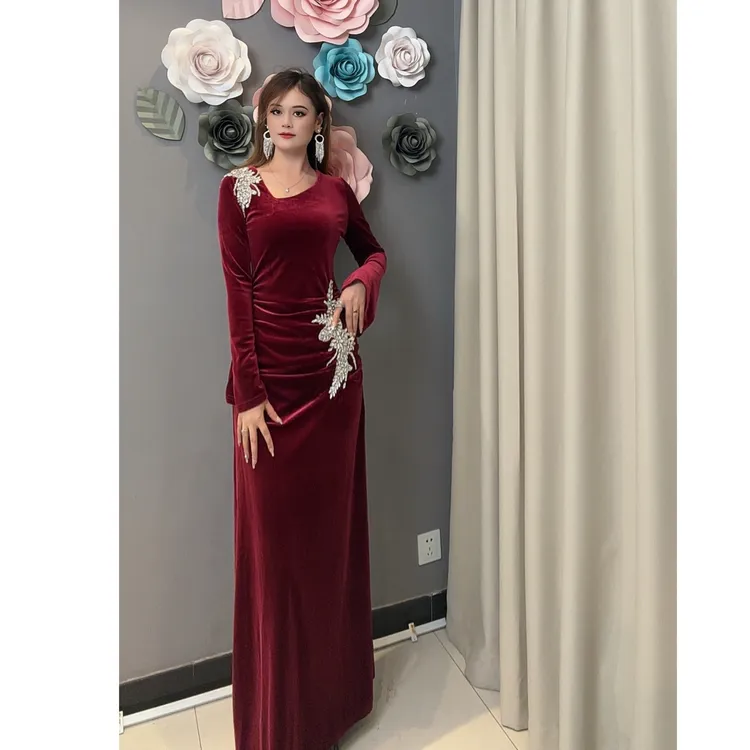 5895【包邮】重工钻丝绒时尚气质女装连衣裙