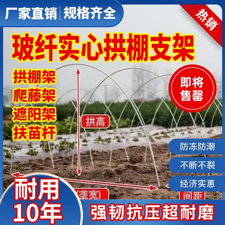 新型小拱棚支架拱杆秧苗蔬菜地温室大棚实心玻璃纤维杆玻璃钢农用