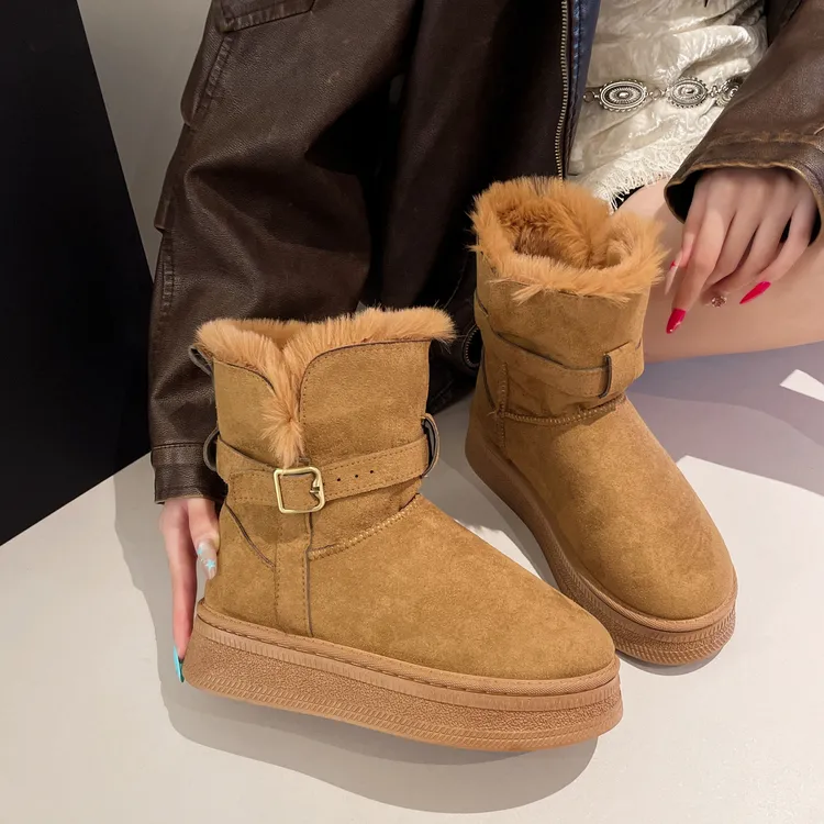 厚底增高中筒雪地靴女2025新款冬季加绒加厚防滑东北大棉鞋棉靴子