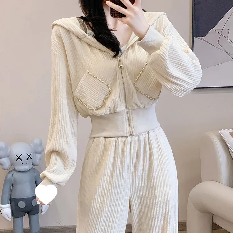 一整套穿搭2025年新款女装春季时尚卫衣外套运动休闲长裤两件套装