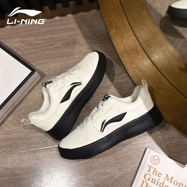 李宁初云板鞋女鞋夏季新款黑白复古休闲鞋透气时尚百搭低帮运动鞋