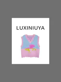 【LUXINIUYA】‘磨损风’新款羊驼毛撞色拼接磨损感多巴胺马甲#QDS278