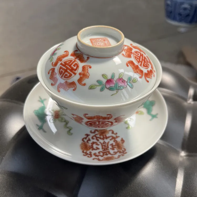 粉彩福寿图盖碗150cc景德镇精工茶具一套