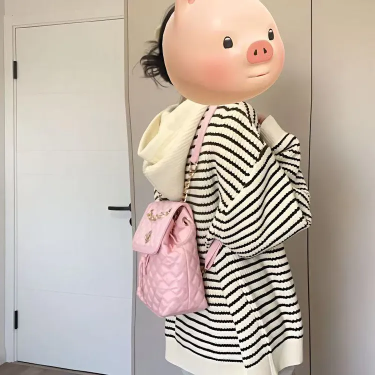 麋了鹿奶系软糯撞色条纹连帽拉链针织开衫秋季松弛感宽松慵懒外套