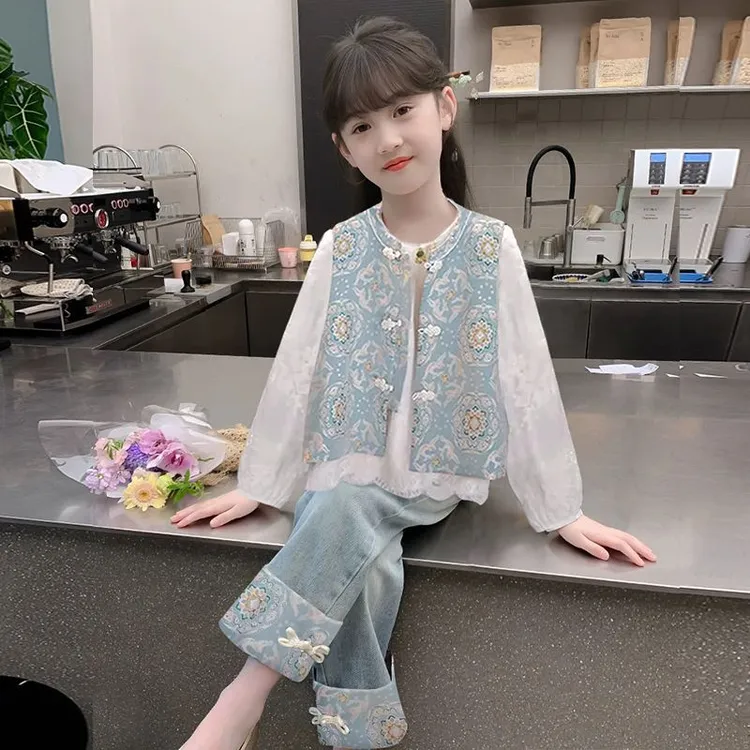 女童春装2025新款套装儿童洋气汉服中式国风两件套春秋款女孩古风