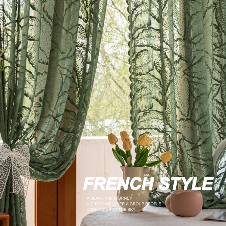 法式粘贴穿杆免打孔窗帘蕾丝花边田园ins风纱帘复古装饰半帘门帘