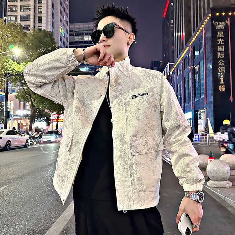 男士爆款工装夹克2025春秋季新品设计感高端满印褂子春装宽松外套